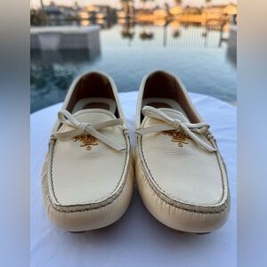 Authentic Prada ivory leather loafers